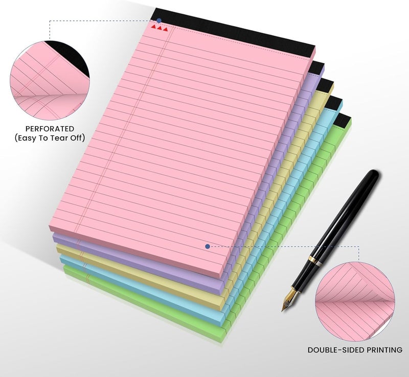 Ciphyfee 5pcs Small Note Pads, Color Notepads 5x8 College Ruled Notebook, Writing Pads 5 x 8, Legal Pads, Memo Pad Paper Perforate Narrow Ruled Notebooks for Work, School, Office Supplies,30 Sheets/Pack - Image 4